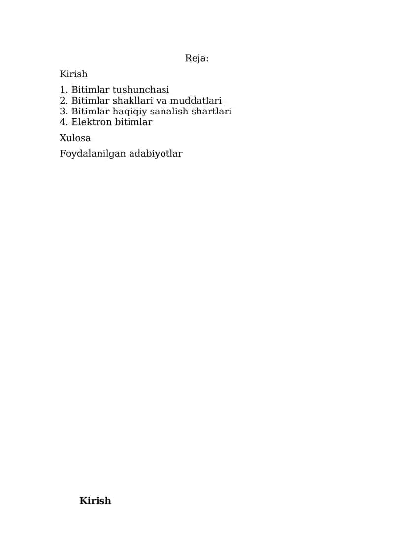 Bitimlar tushunchasi haqida umumiy ma'lumot