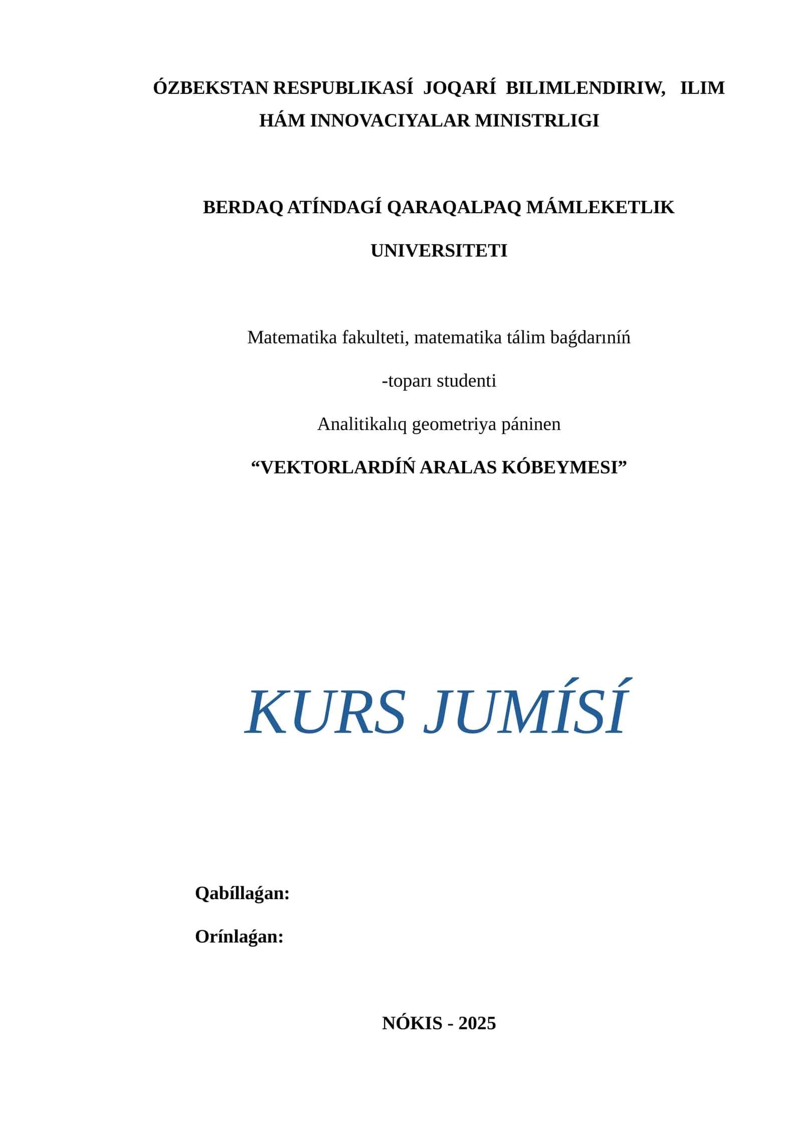 Vektorlardíń Aralas Kóbeýmesi 1