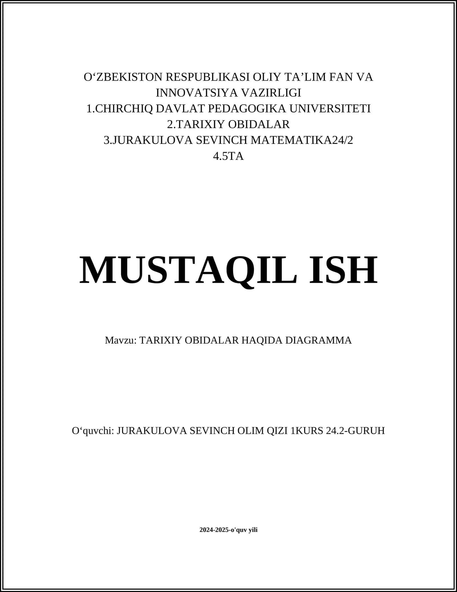 TARIXIY OBIDALAR HAQIDA DIAGRAMMA 1