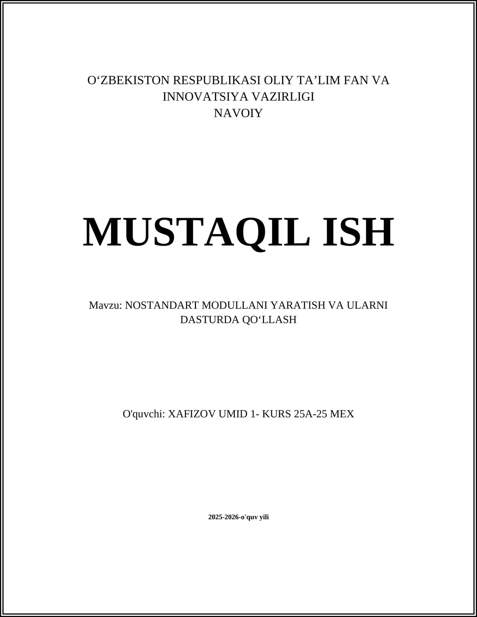 NOSTANDART MODULLARNI YARATISH VA ULARNI DASTURDA QOʻLLASH 1