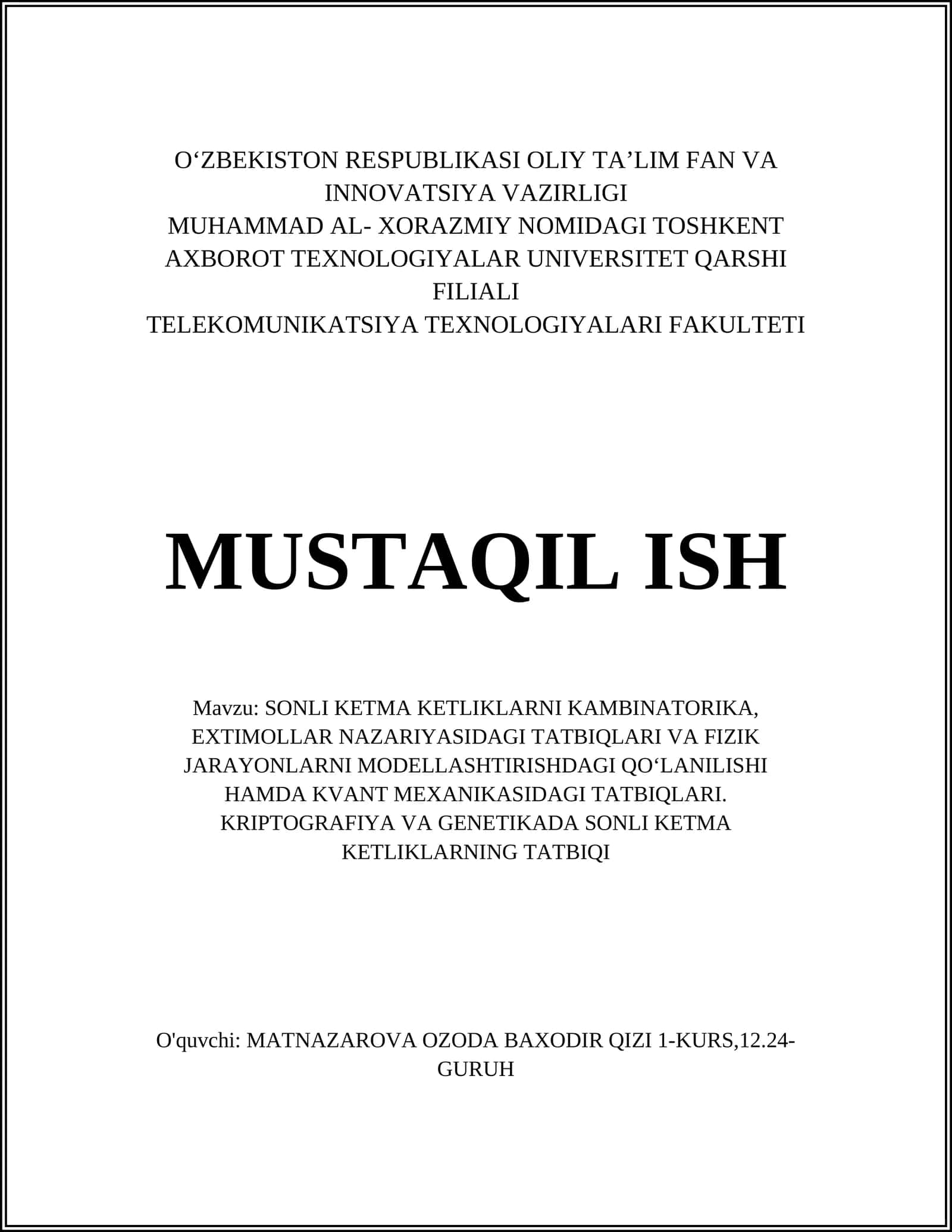 SONLI KETMA KETLIKLARNING TATBIQI 1
