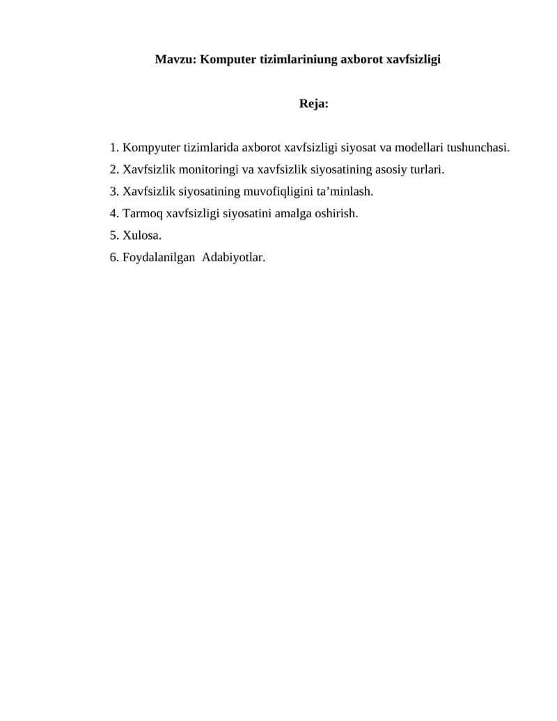 Komputer tizimlariniung axborot xavfsizligi 1