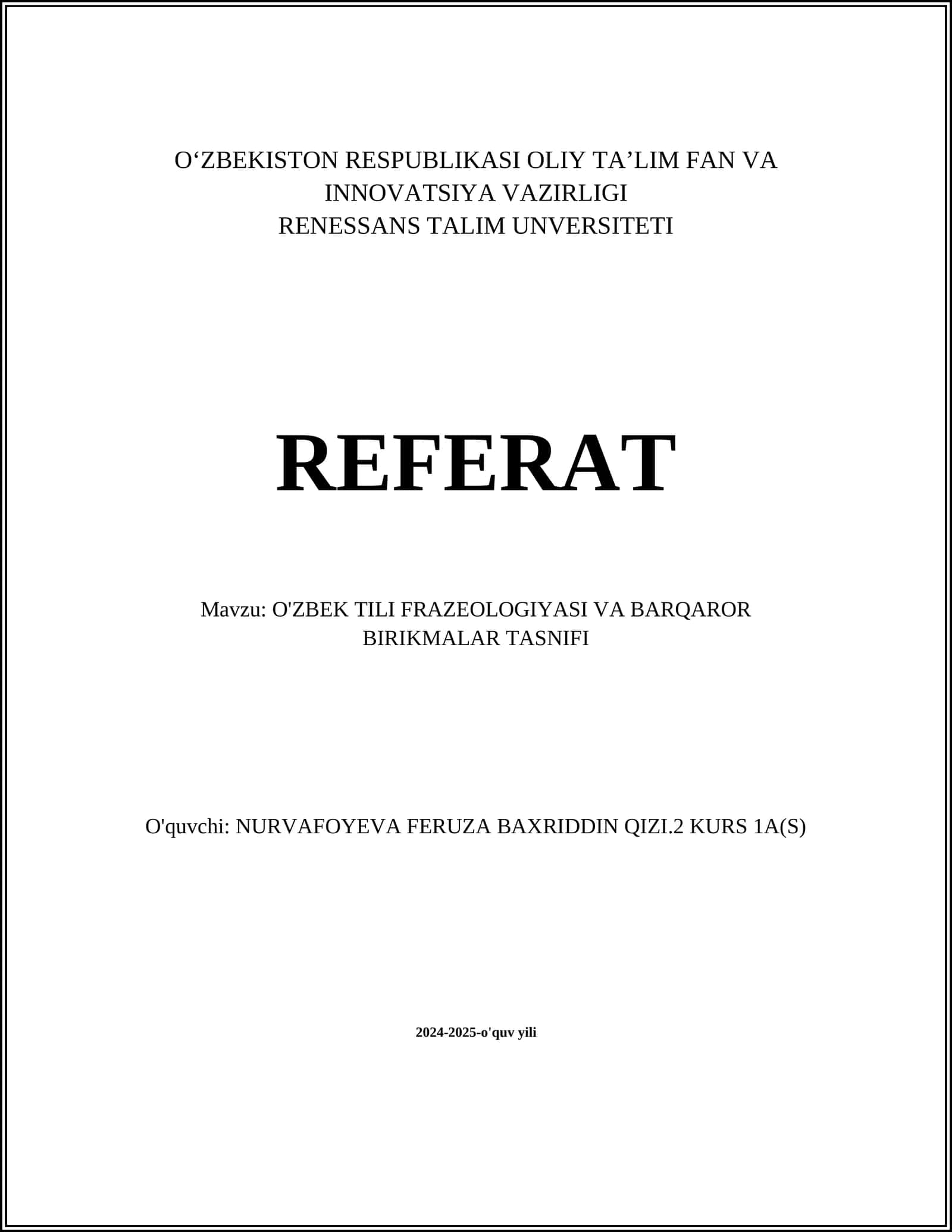 O'zbek Til Frazelogiyasi va Barqaror Birikmalar Tasnifi 1