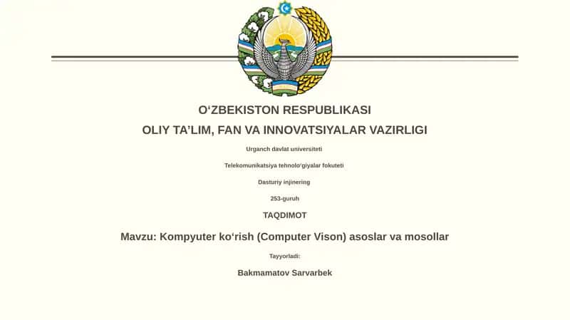 Kompyuter koʻrish (Computer Vison) asoslar va mosollar 1