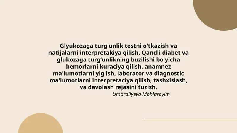 Glyukozaga turg'unlik testi o'tkazish 1