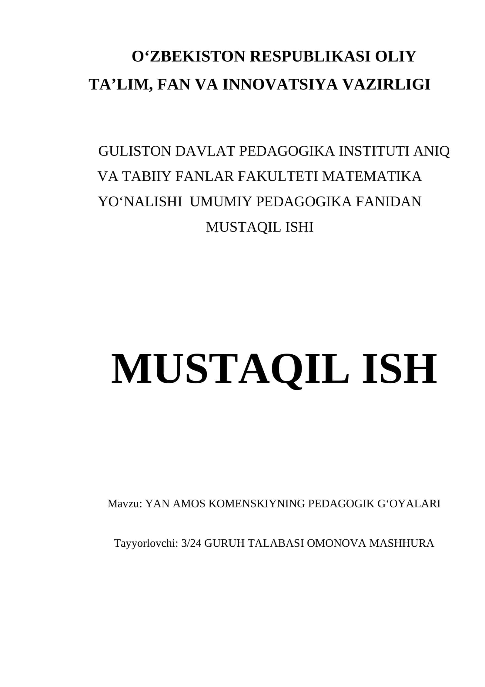 YAN AMOS KOMENSKIYNING PEDAGOGIK G‘OYALARI 1