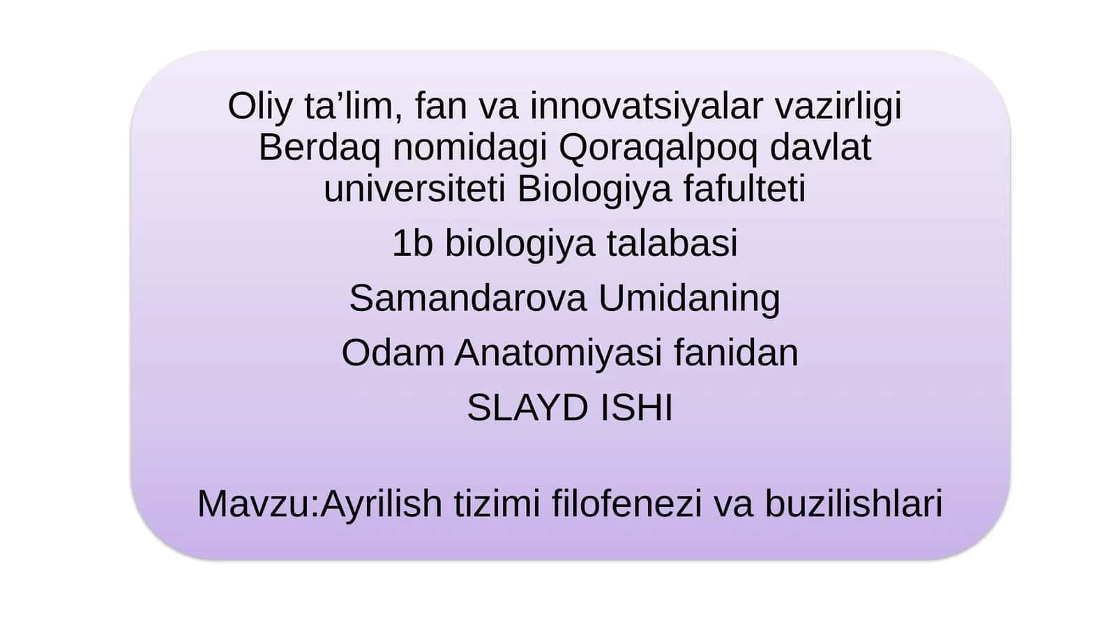 Ayrilish Tizimi Filogenezi va Buzilishlari 1