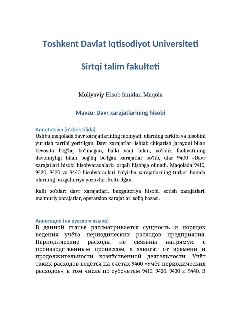 Davr xarajatlarining hisobi 1