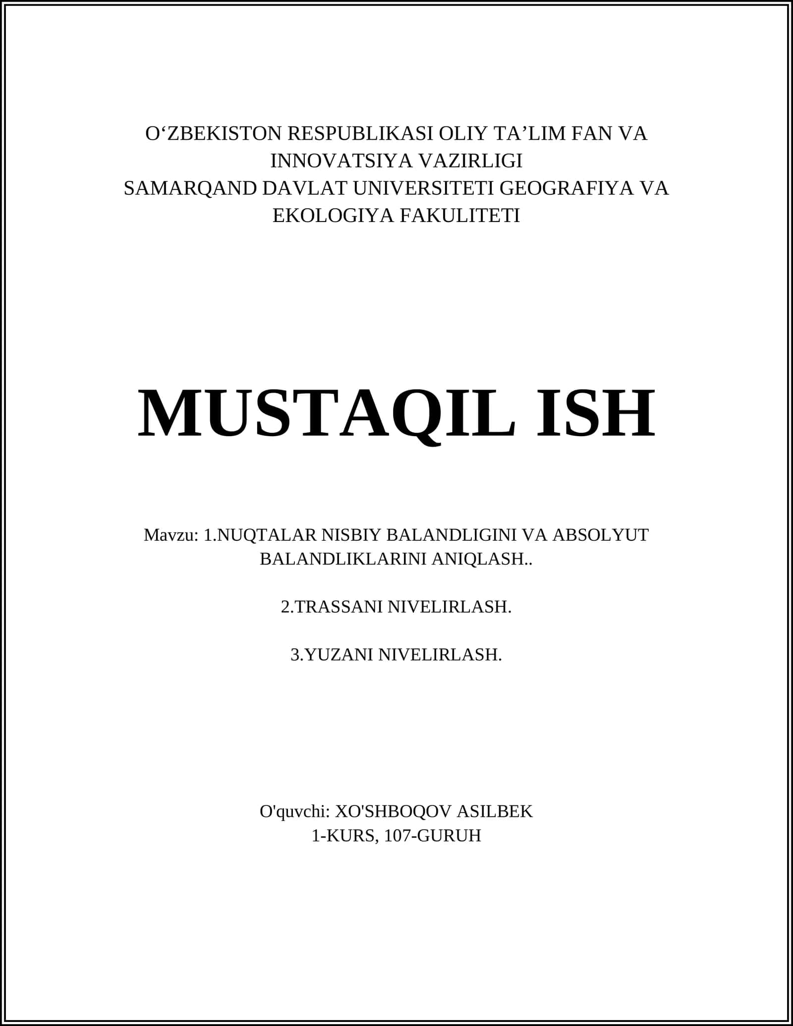 Nuqtalar nisbiy balandligini aniqlash 1