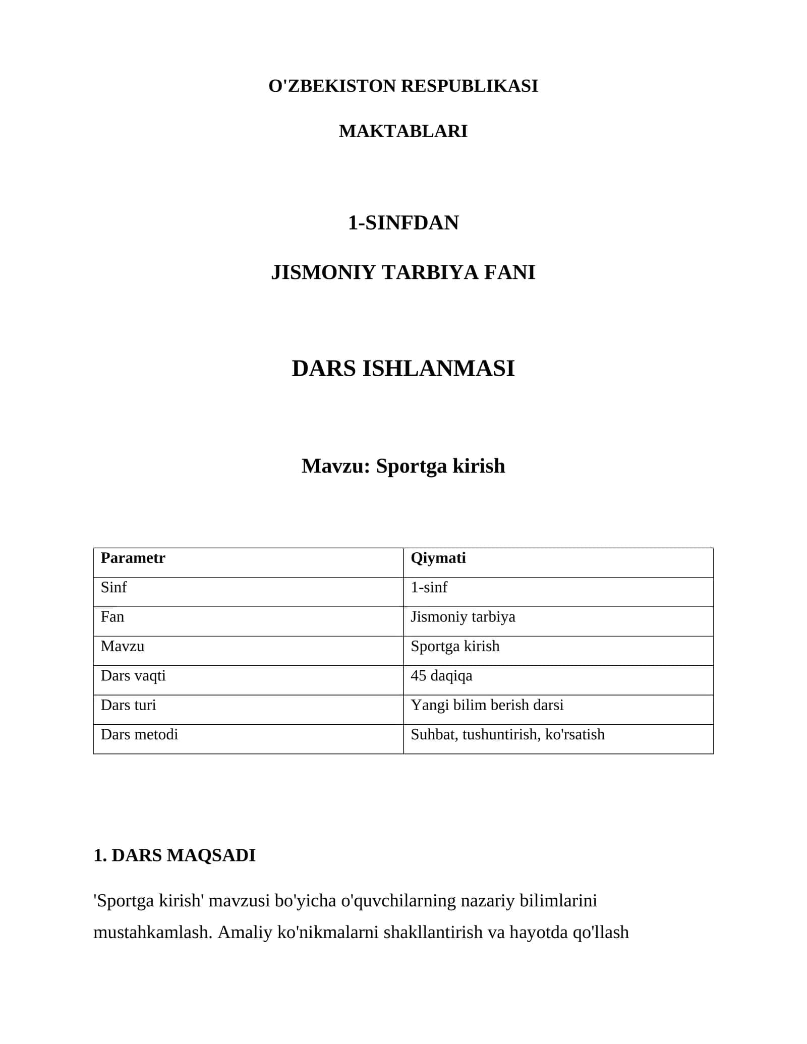 Jismoniy tarbiya fani DARS ISHLANMASI 1