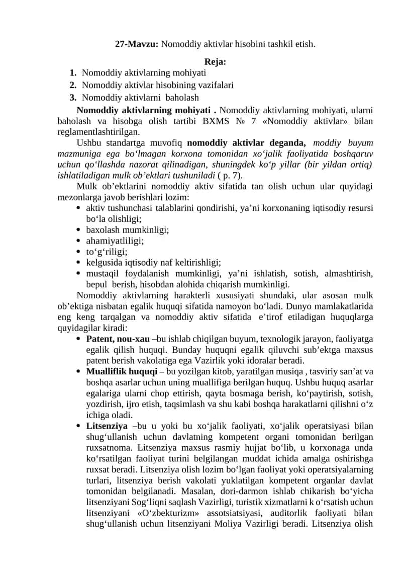 Nomoddiy aktivlar hisobini tashkil etish 1