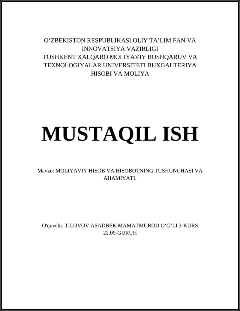 Moliyaviy Hisobotlar 1