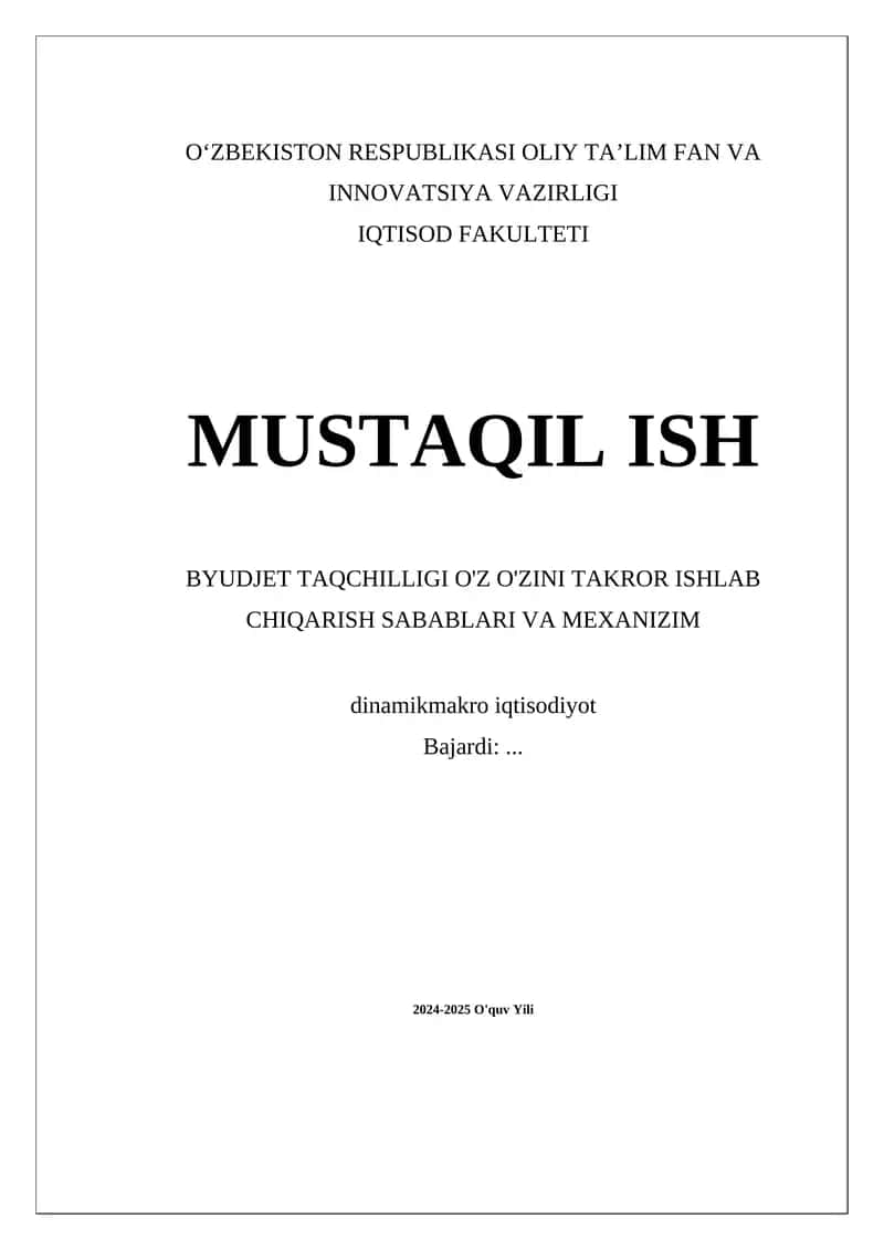 Byudjet taqchilligining sabablari va mexanizmlari 1