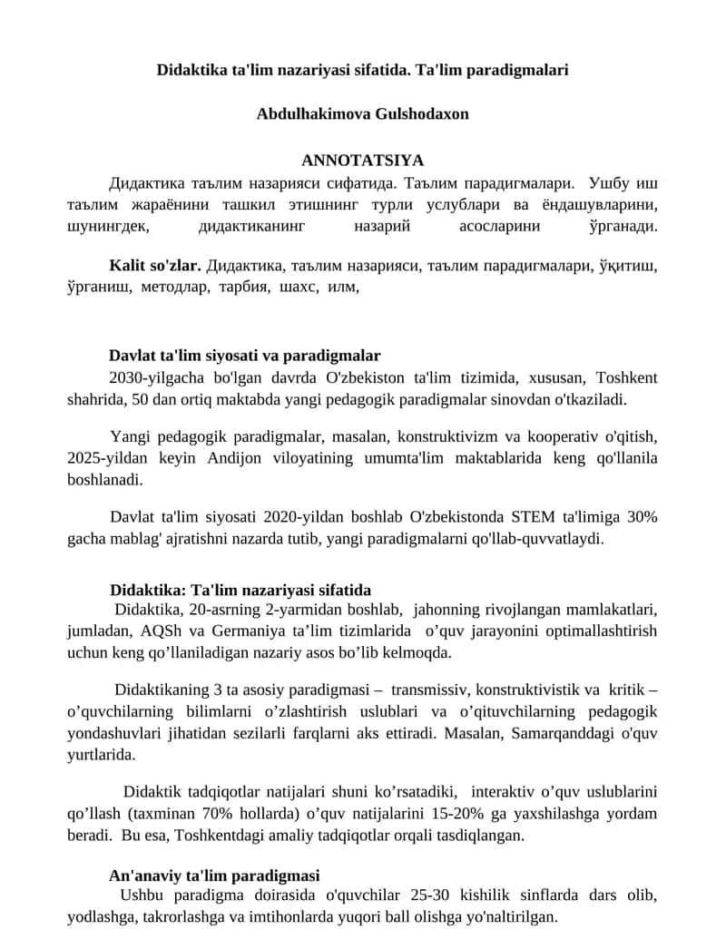 Didaktika: Ta'lim nazariyasi sifatida 1