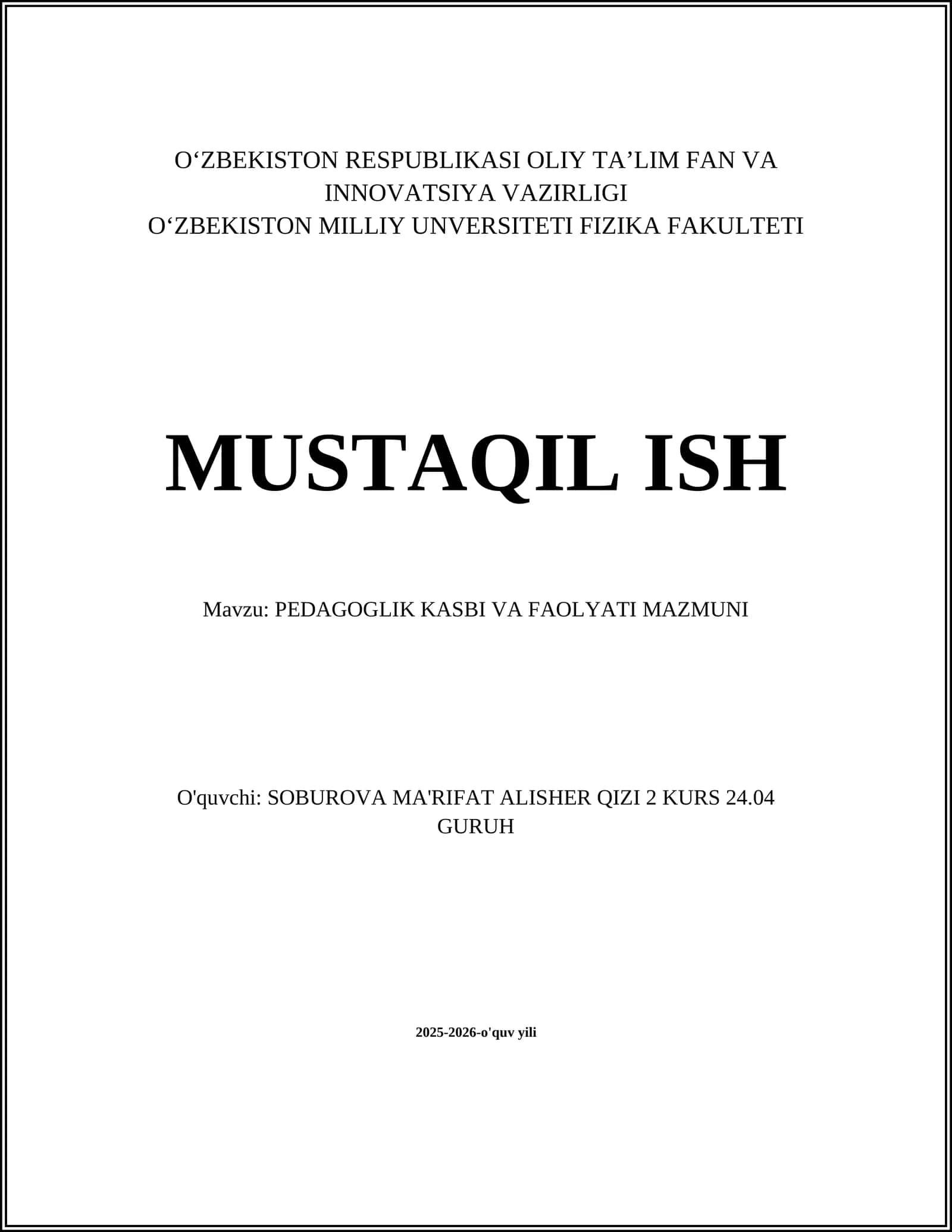 PEDAGOGLIK KASBI VA FAOLYATI MAZMUNI 1
