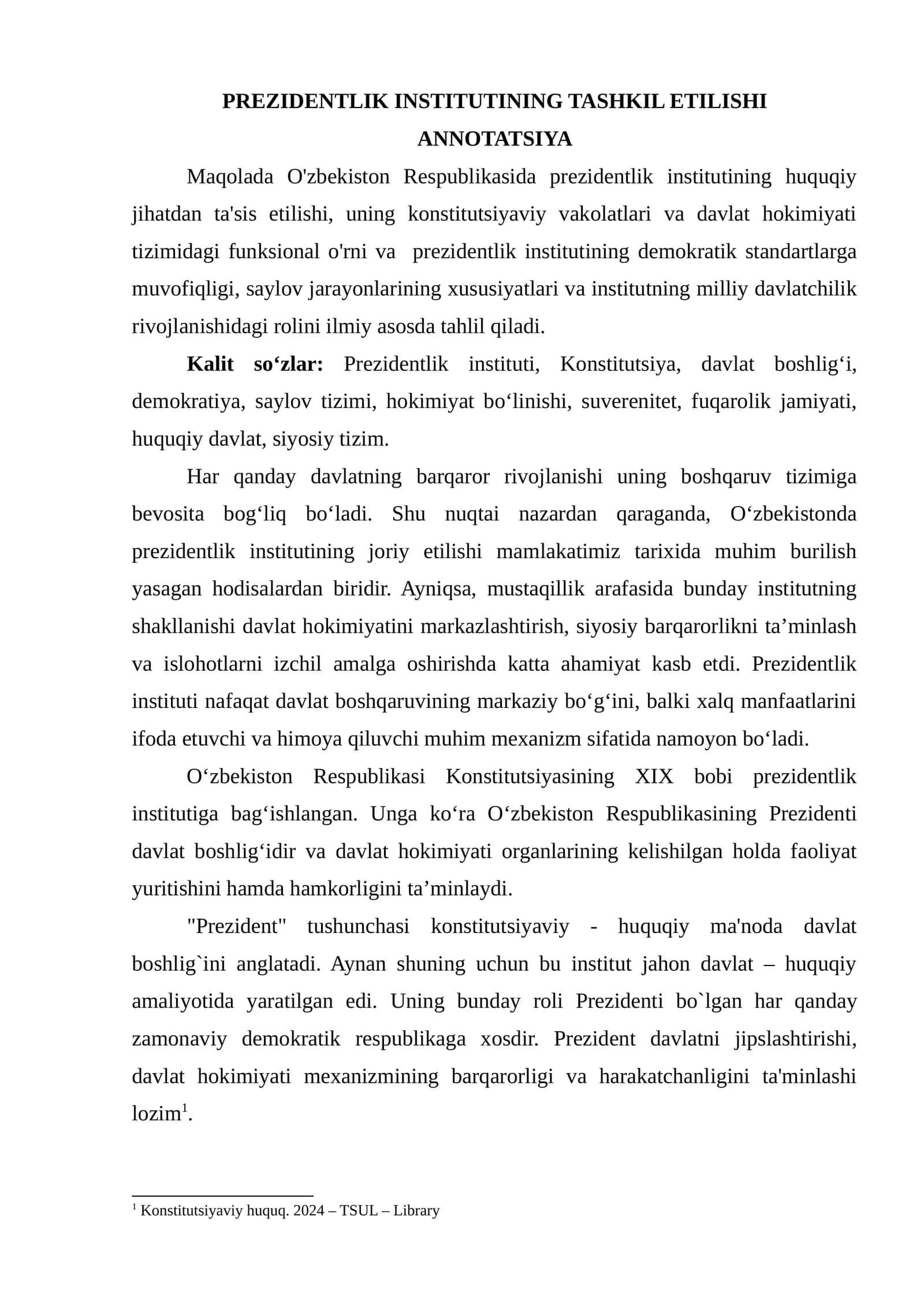 PREZIDENTLIK INSTITUTINING TASHKIL ETILISHI 1