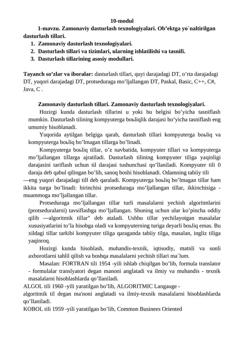 Zamonaviy dasturlash texnologiyalari 1