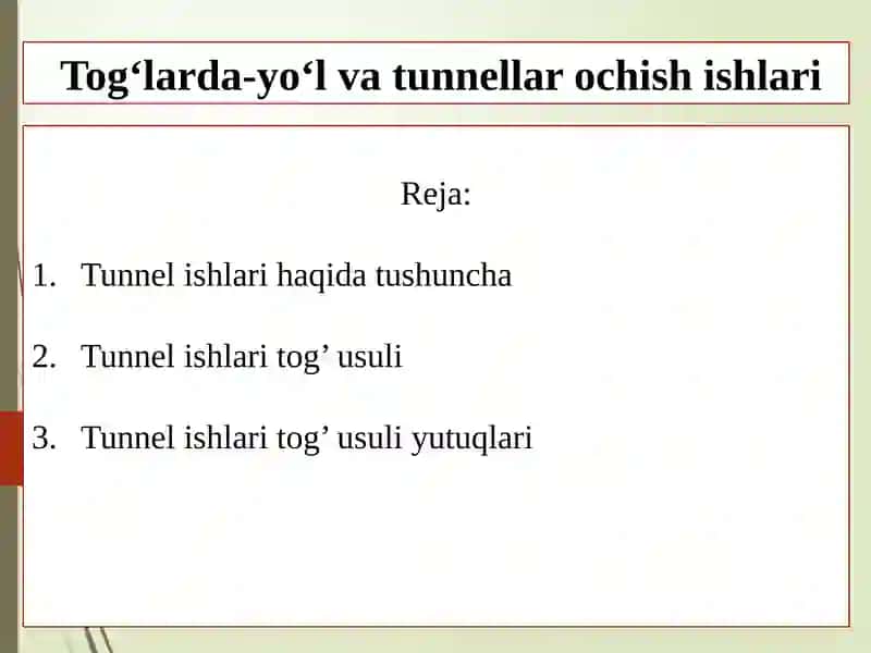 Tunnel ishlari haqida tushuncha