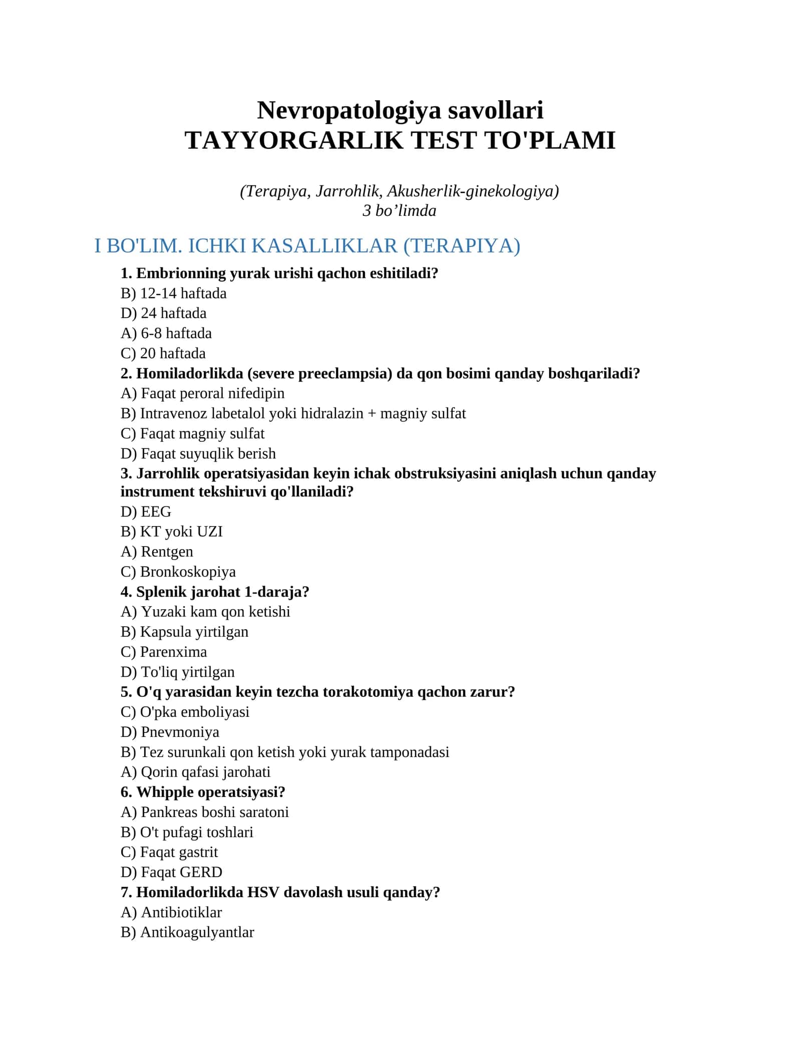 Nevropatologiya savollari 1
