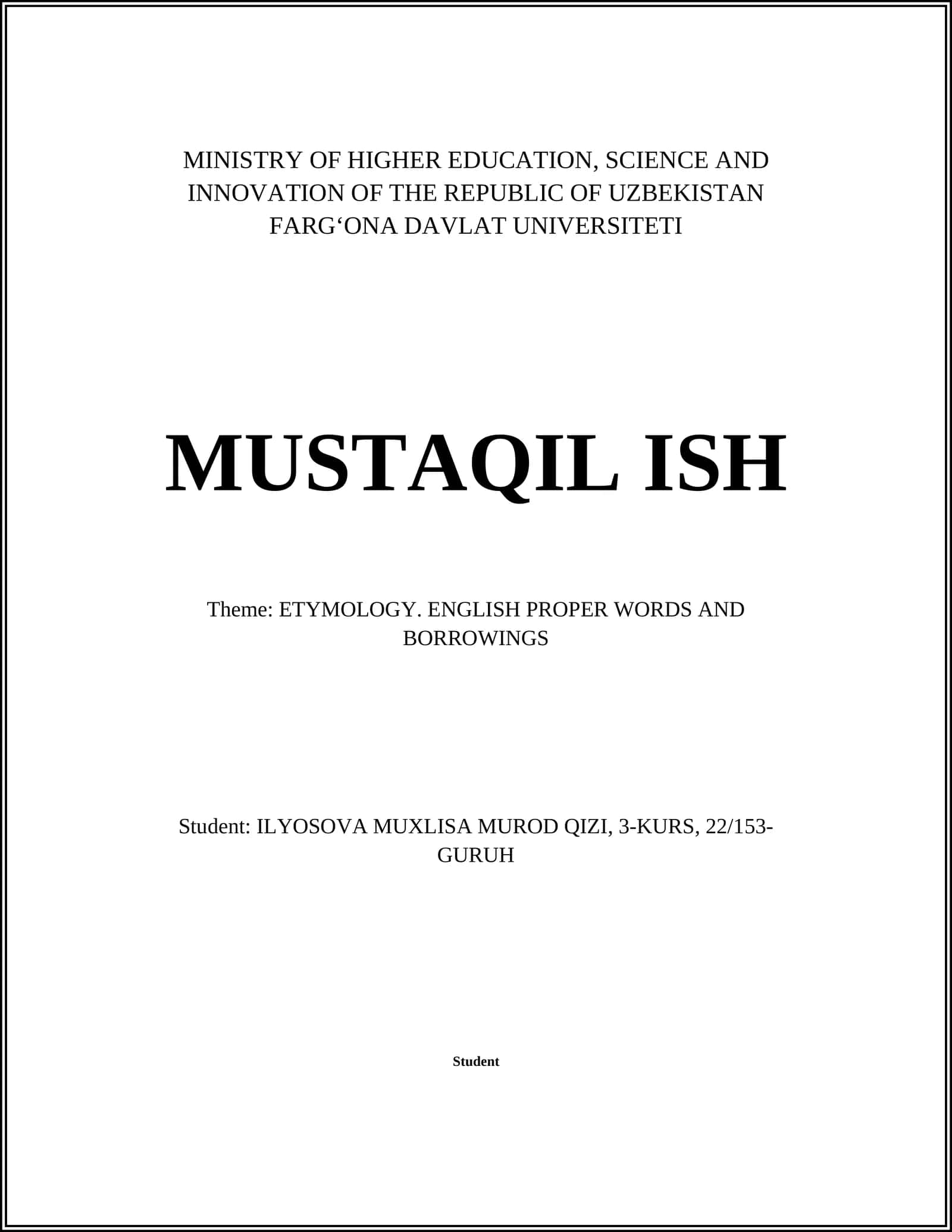 ETYMOLOGY. ENGLISH PROPER WORDS AND BORROWINGS 1