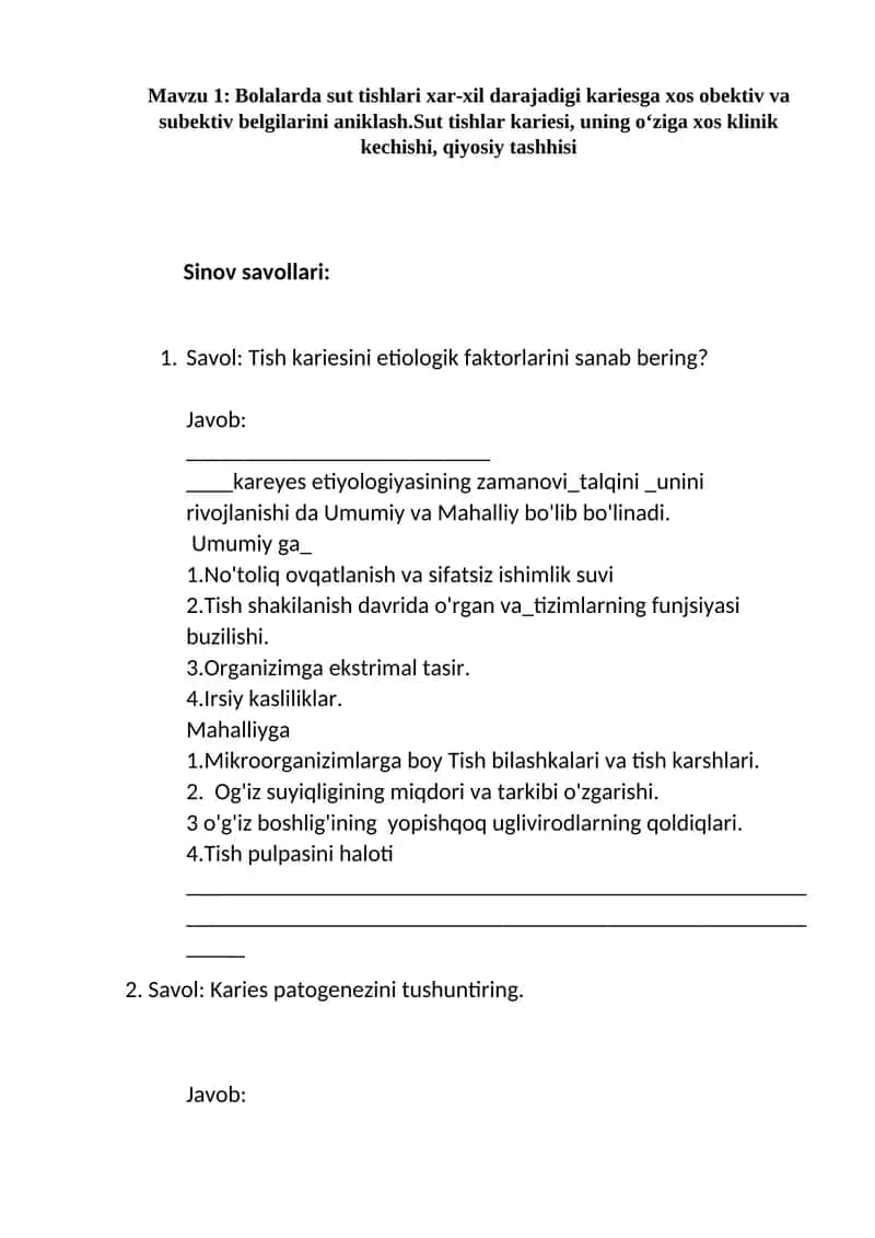 Bolalarda sut tishlari kariesi 1