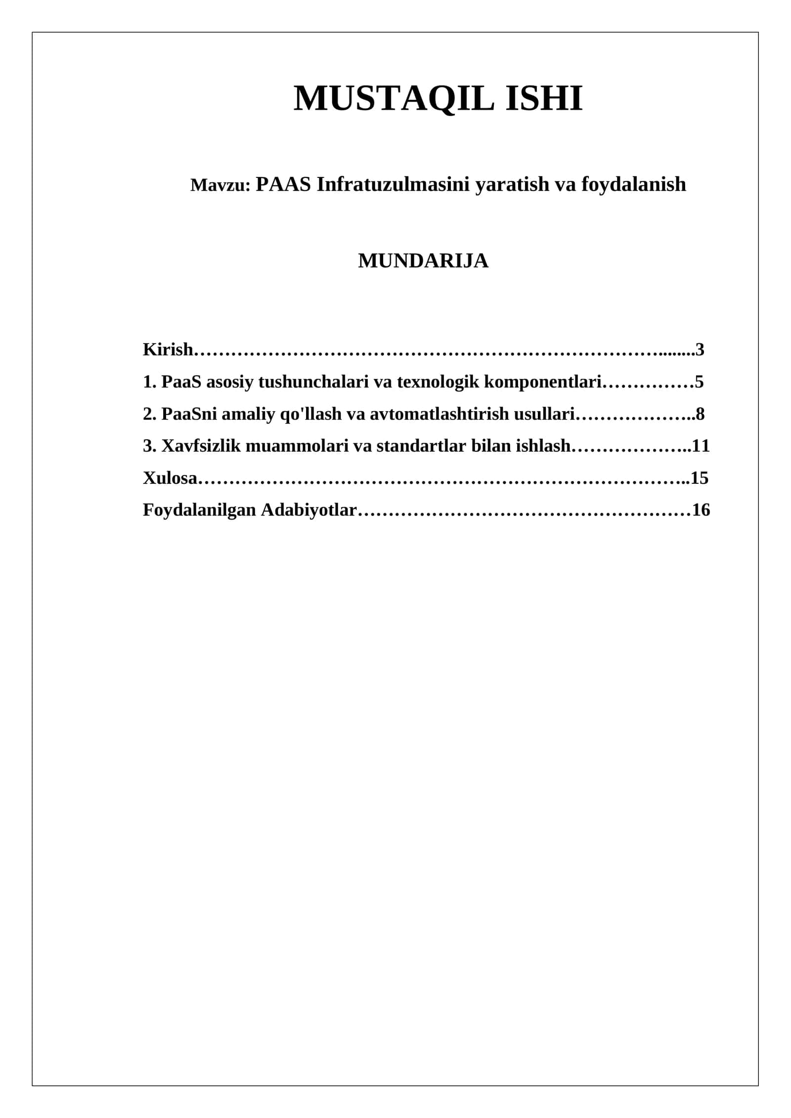 PAAS Infratuzulmasini yaratish va foydalanish 1