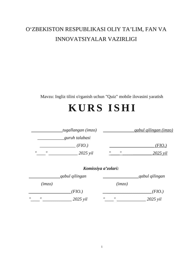 Ingliz tilini o'rganish uchun mobil platforma kurs ishi 1