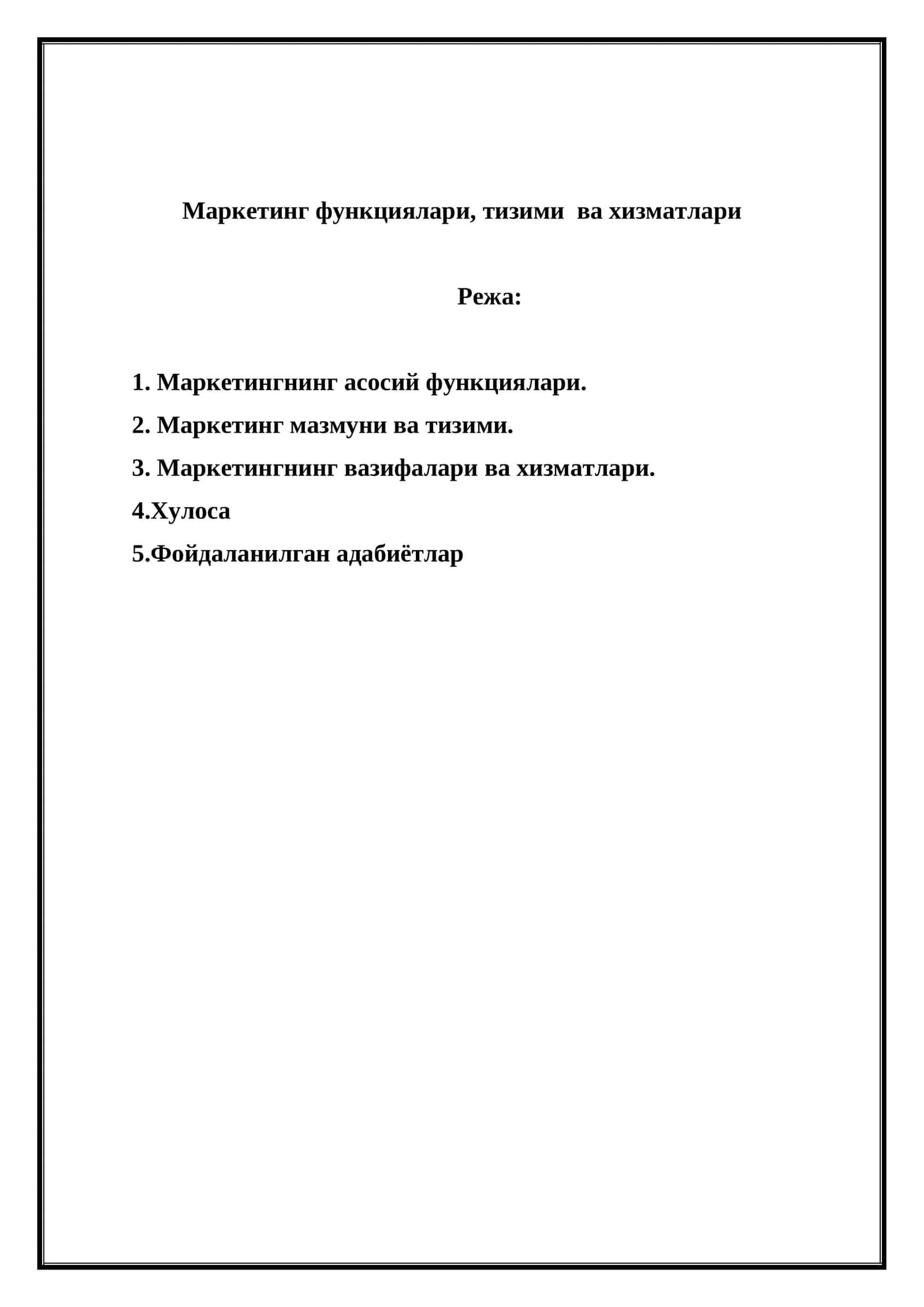 Маркетинг функциялари, тизими ва хизматлари 1