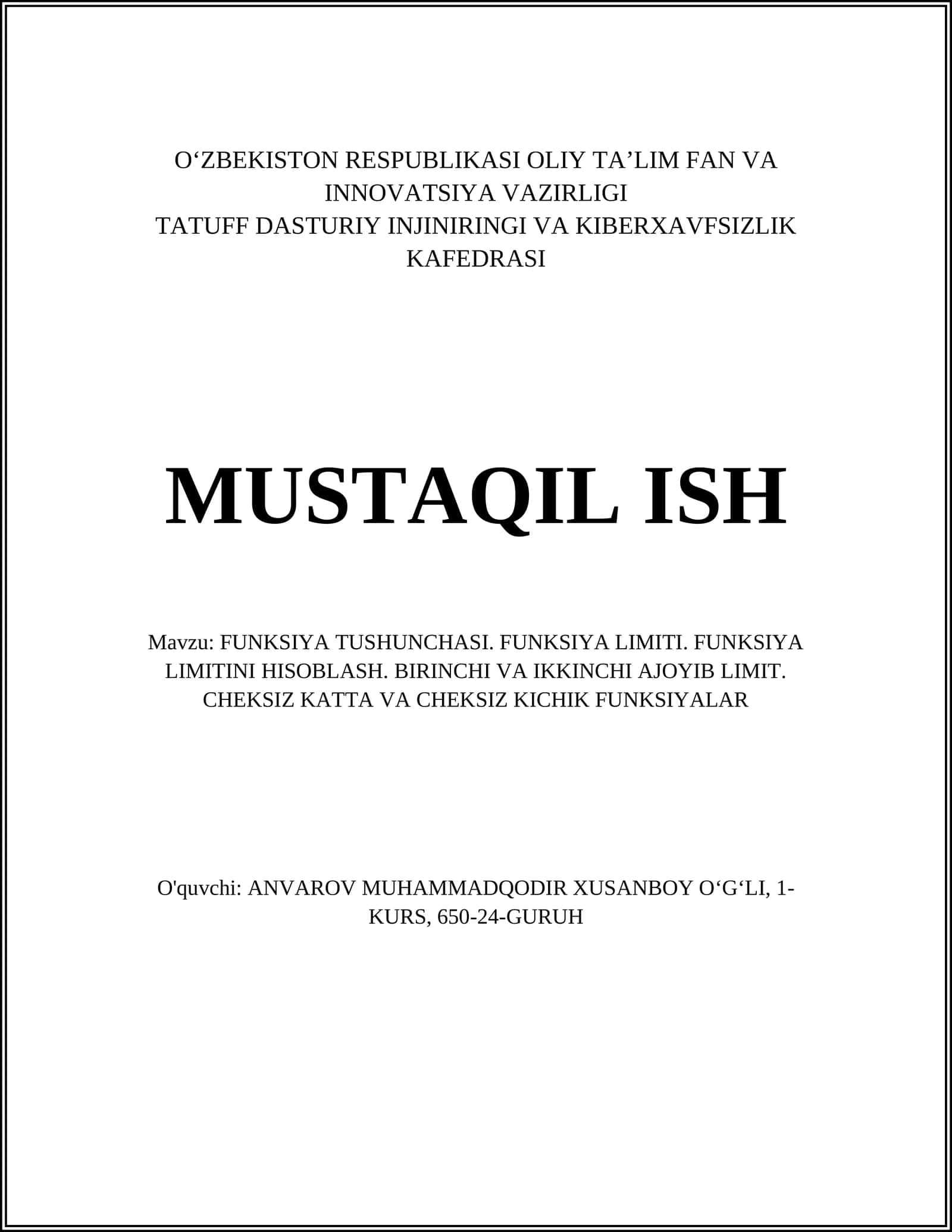FUNKSIYA TUSHUNCHASI 1