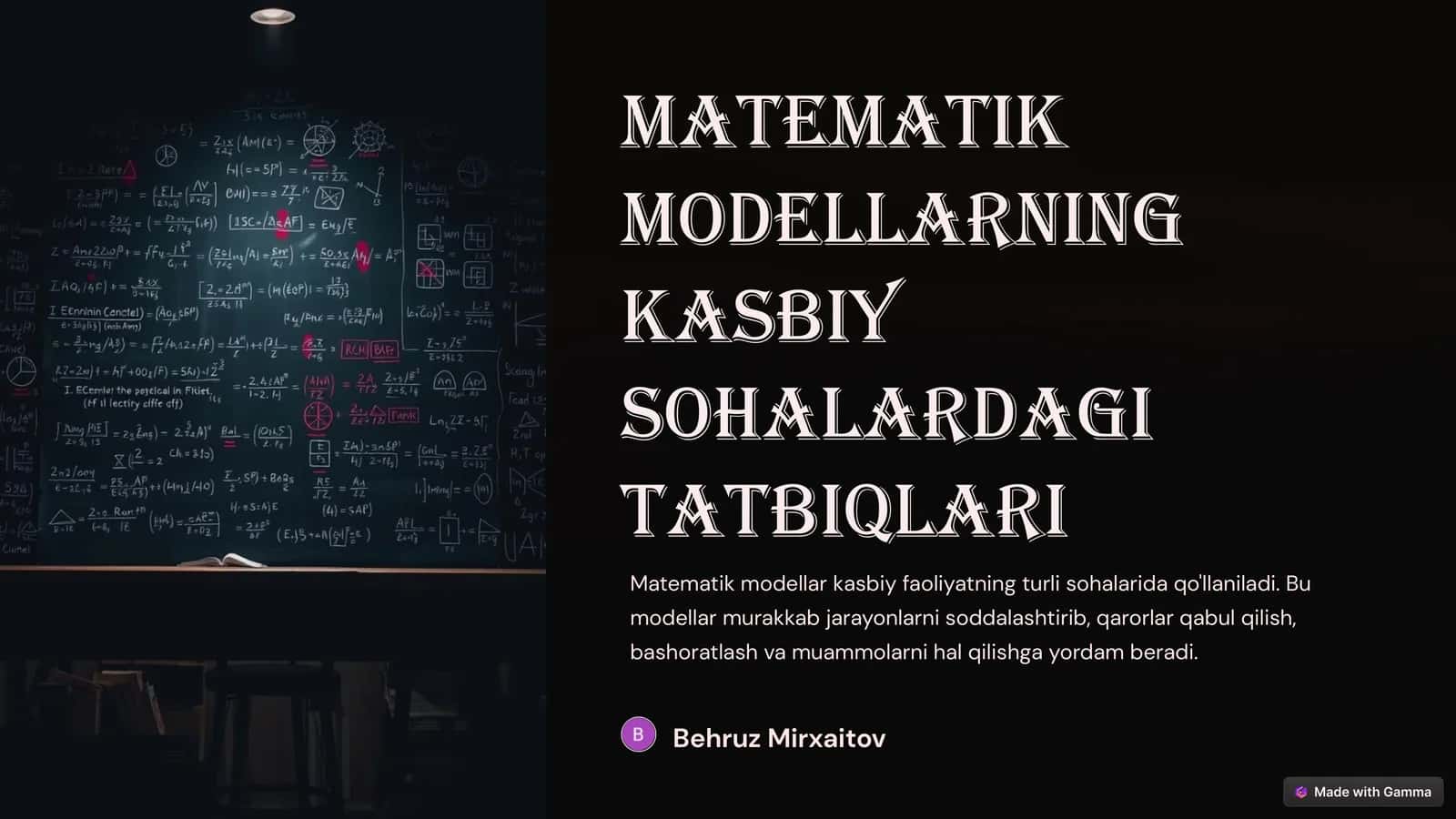 Matematik modellarning kasbiy sohalardagi tatbiqlari 1