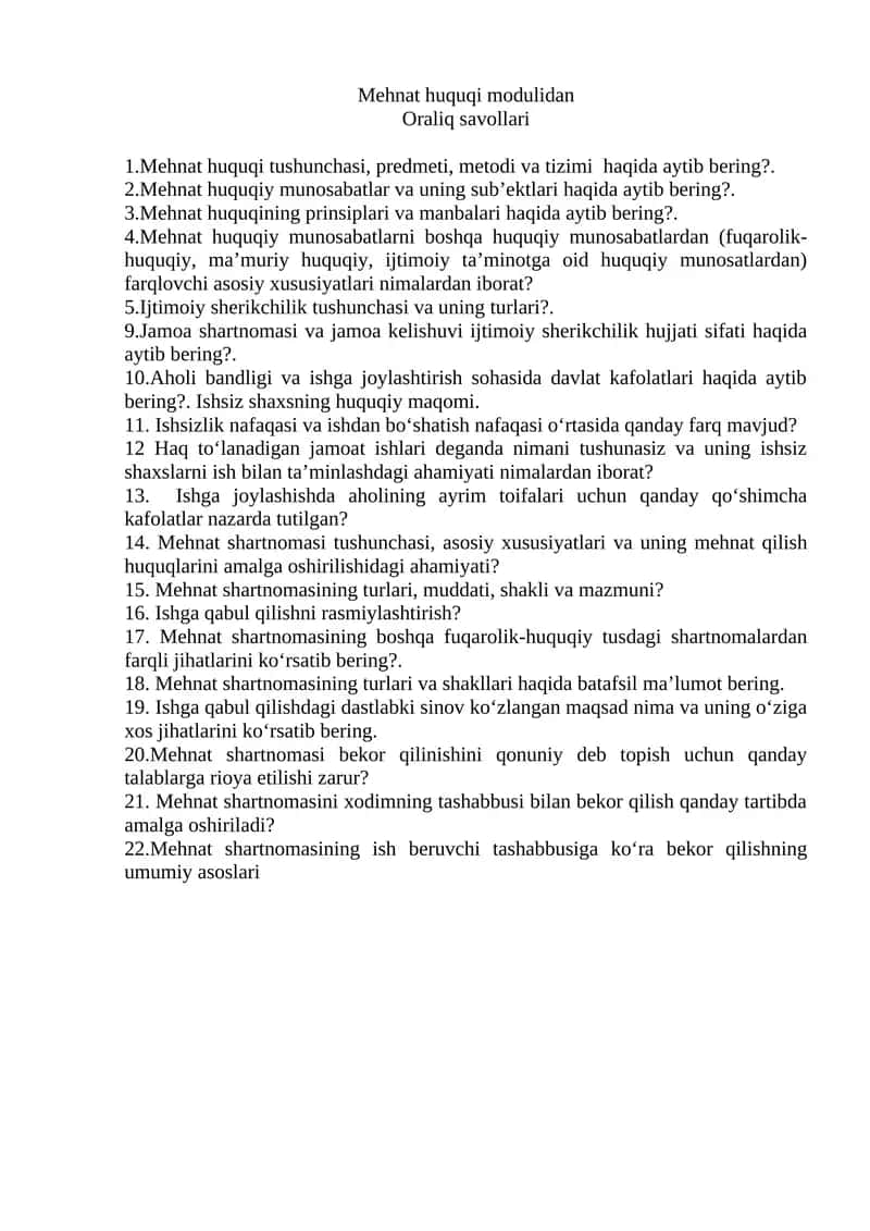 Mehnat huquqi modulidan 1