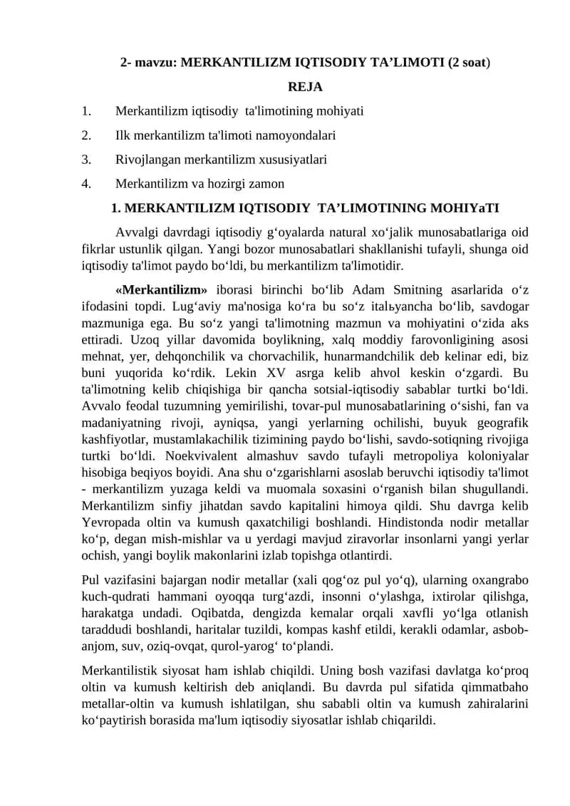 MERKANTILIZM IQTISODIY TA’LIMOTI 1