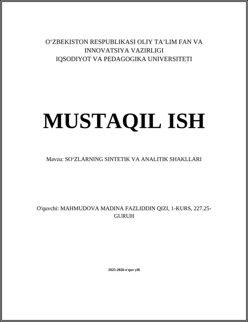 SOʻZLARNING SINTETIK VA ANALITIK SHAKLLARI 1