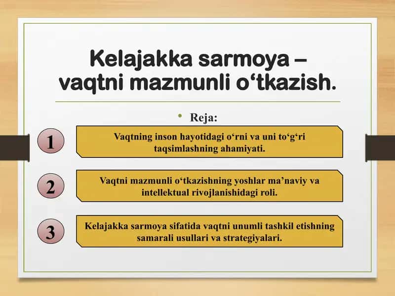 Kelajakka sarmoya – vaqtni mazmunli o‘tkazish 1