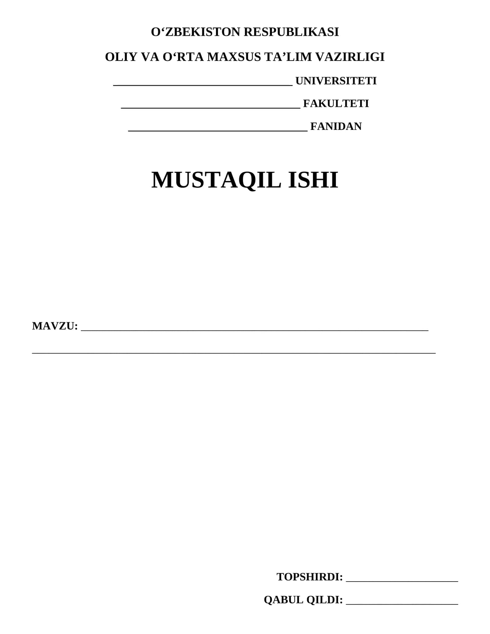 mustaqil ish muqovasi 1