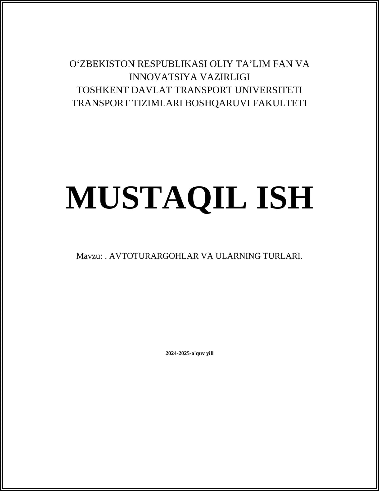 AVTOTURARGOHLAR VA ULARNING TURLARI 1