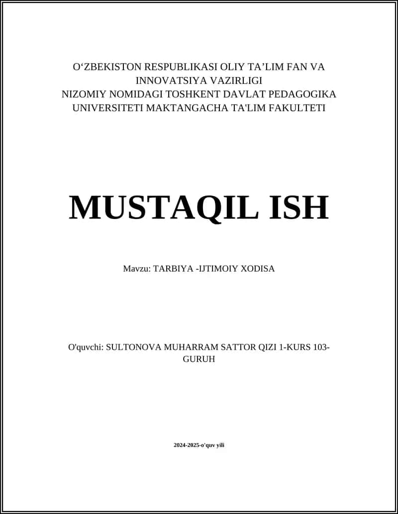 TARBIYA - IJTIMOIY XODISA 1