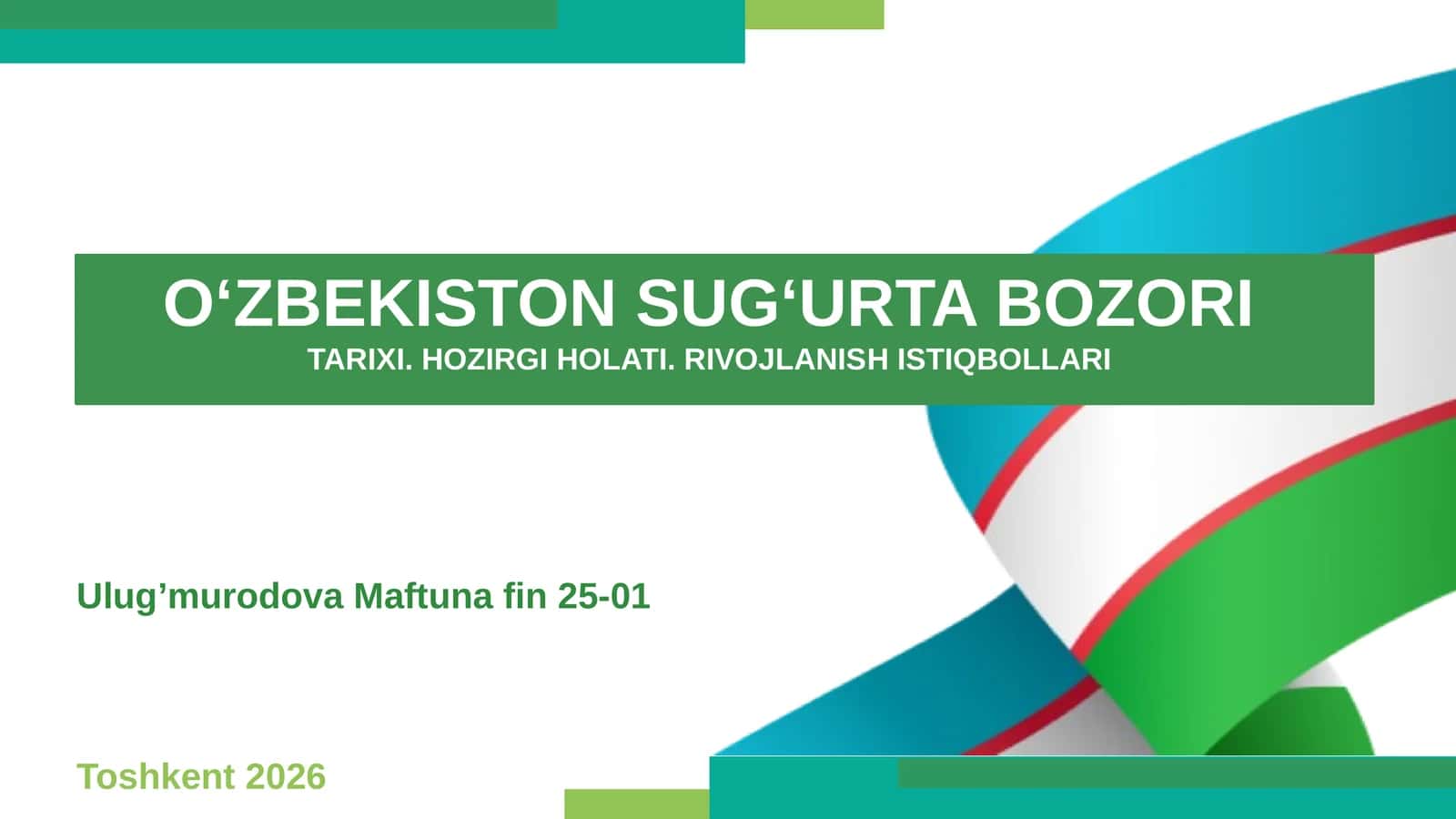 Oʻzbekiston SUGʻURTA BOZORI TARIXI. HOZIRGI HOLATI. RIVOJLANISHISTIQBOLLARI 1