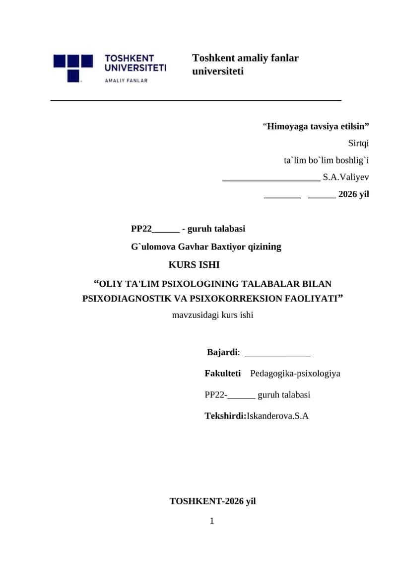 OLIY TA'LIM PSIXOLOGINING TALABALAR BILAN 1
