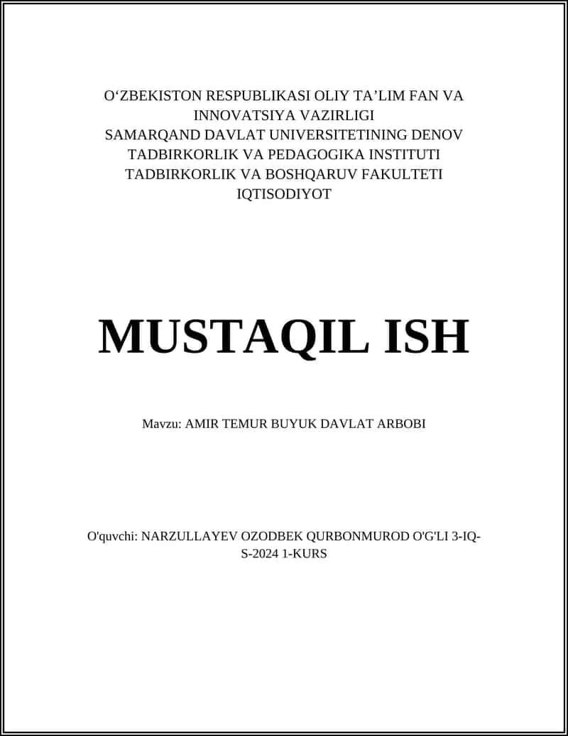 AMIR TEMUR BUYUK DAVLAT ARBOBI 1
