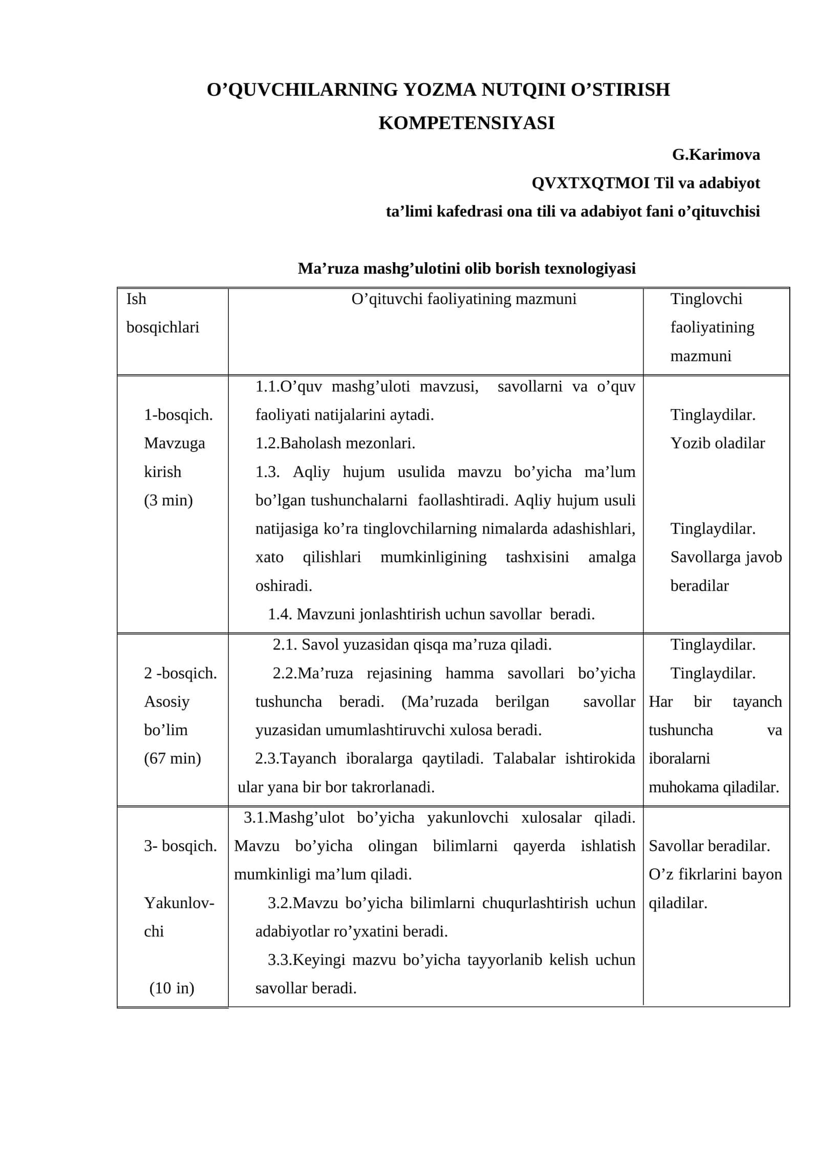 O’QUVCHILARNING YOZMA NUTQINI O’STIRISH KOMPETENSIYASI 1