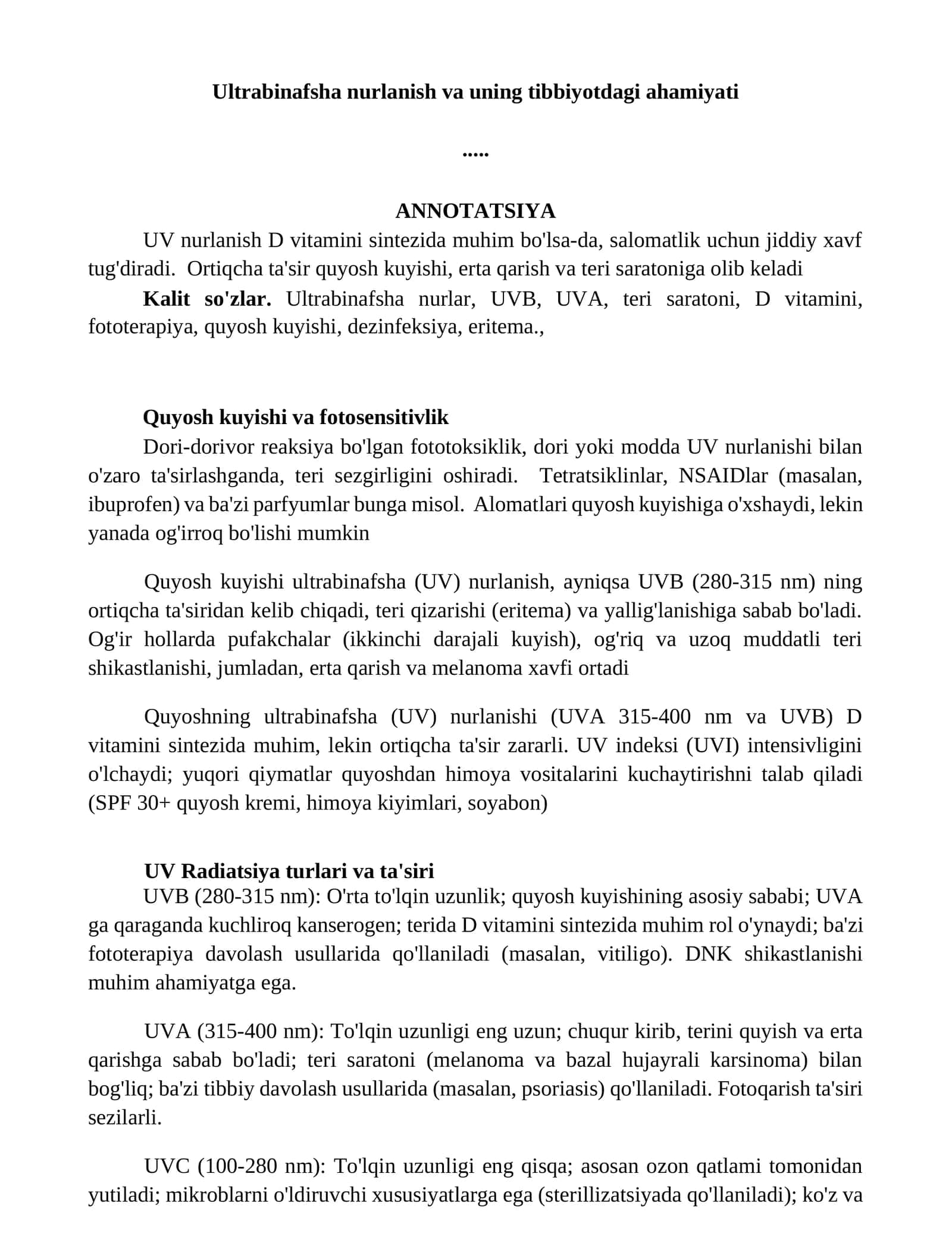 Ultrabinafsha nurlanish va uning tibbiyotdagi ahamiyati 1