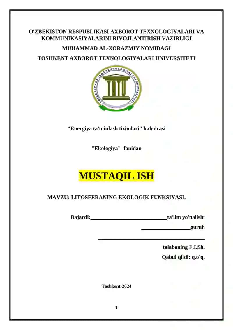 Litosferaning EKOLOGIK FUNKSIYASI