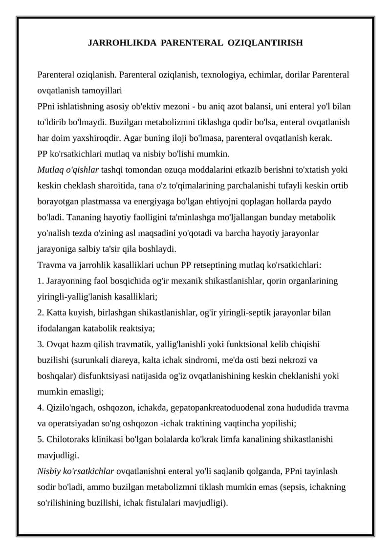 Parenteral Oziqlanish 1