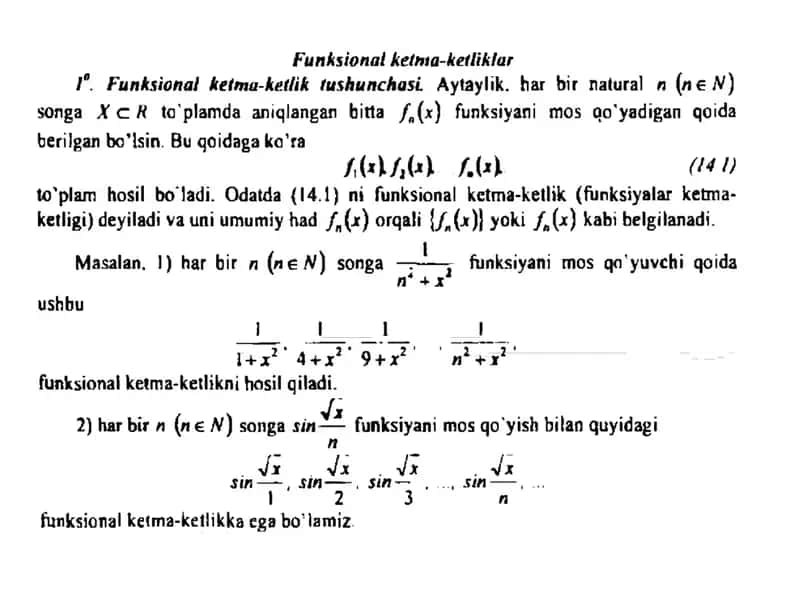 Funksional ketma ketlik va funksional qatorlar 1