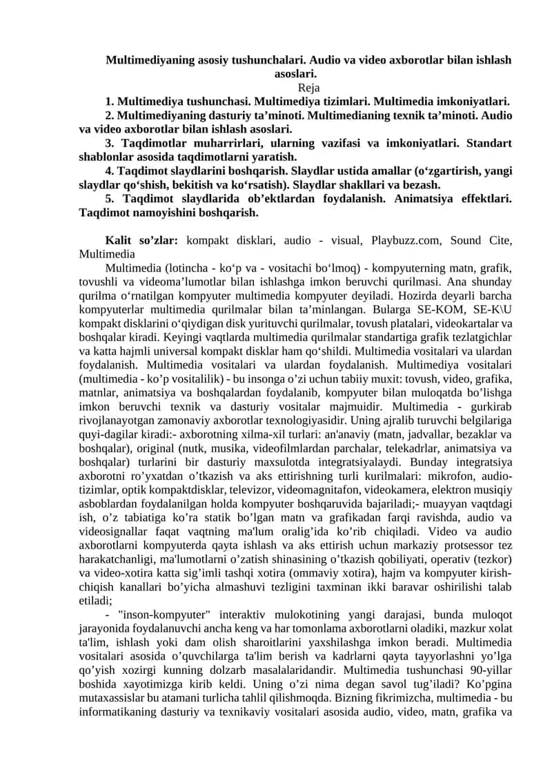Multimedia tushunchalari va amaliyoti 1