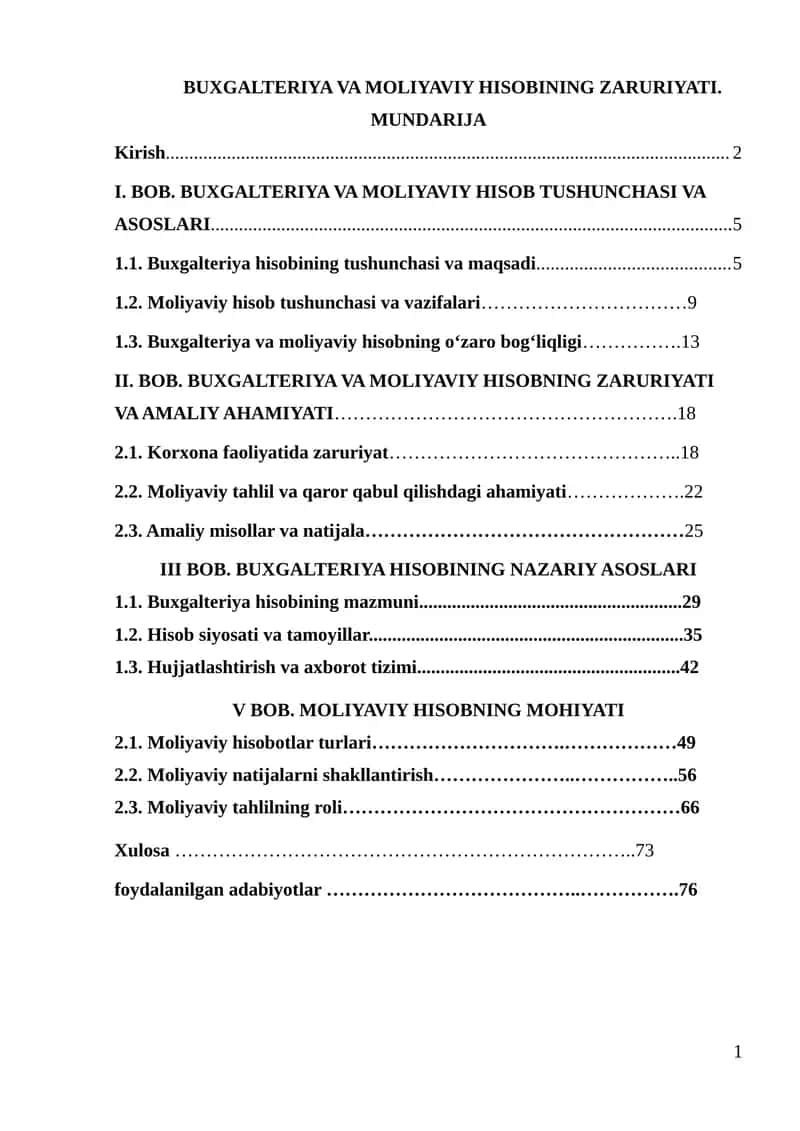 BUXGALTERIYA VA MOLIYAVIY HISOBINING ZARURIYATI 1