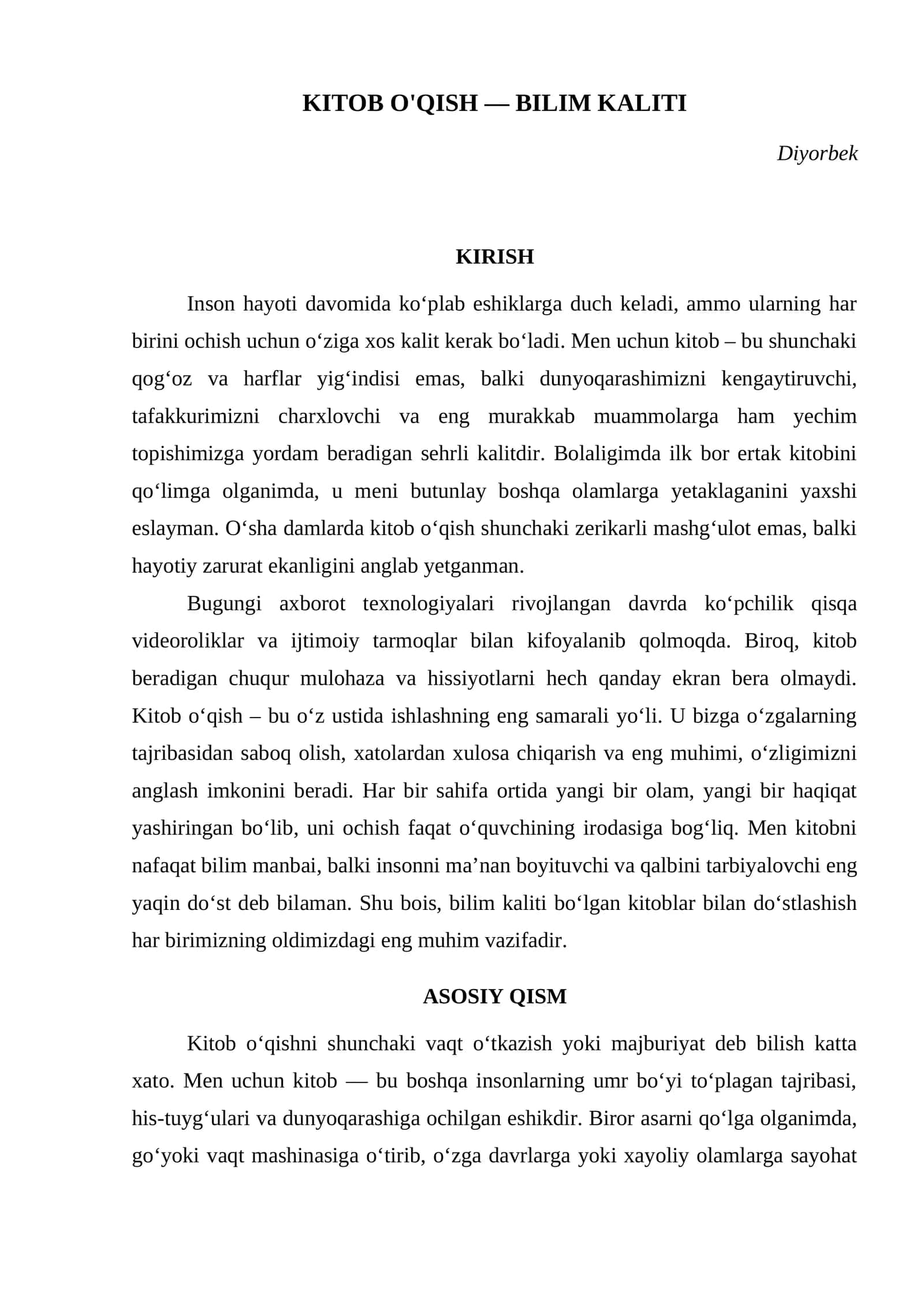 KITOB O'QISH — BILIM KALITI 1