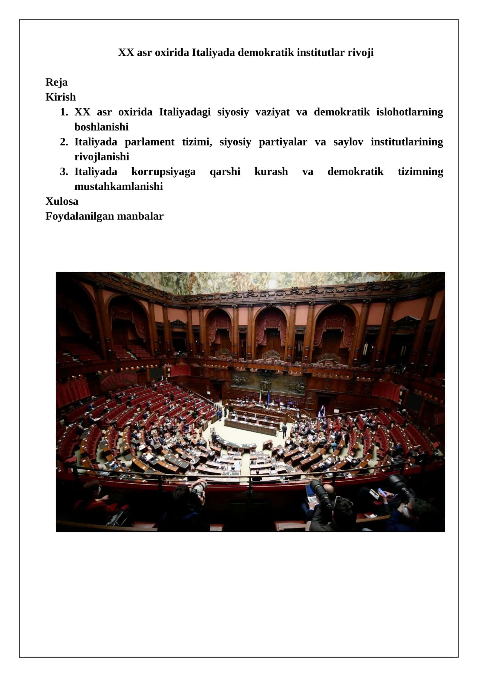 XX asr oxirida Italiyada demokratik institutlar rivoji 1