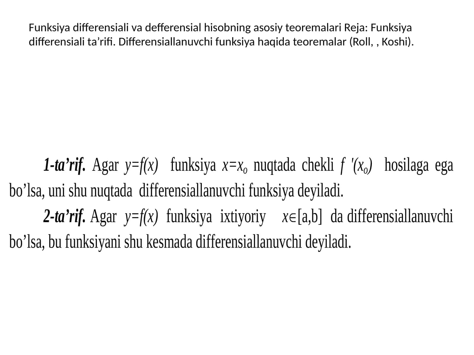 Funksiya differensiali va defferensial hisobning asosiy teoremalari 1